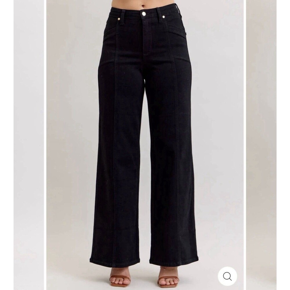 Judy Blue High Waist Retro Wide Leg Black Denim Jeans 881057 Size 7/28